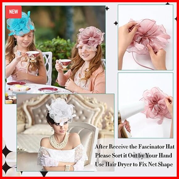 8 Pack Women\'s Fascinator Hats Derby Mesh Flower Feather Adjustable Headband main image 4